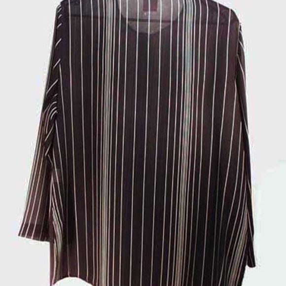 SHEER BLOUSE, LONG SLEEVES, BLACK/GOLD, MISSES 14, FINE VERTICAL STRIPES, - Picture 2 of 3